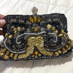 Vintage Elegant Fully Beaded Sequins Clutch Gold Accents Trending  EUC